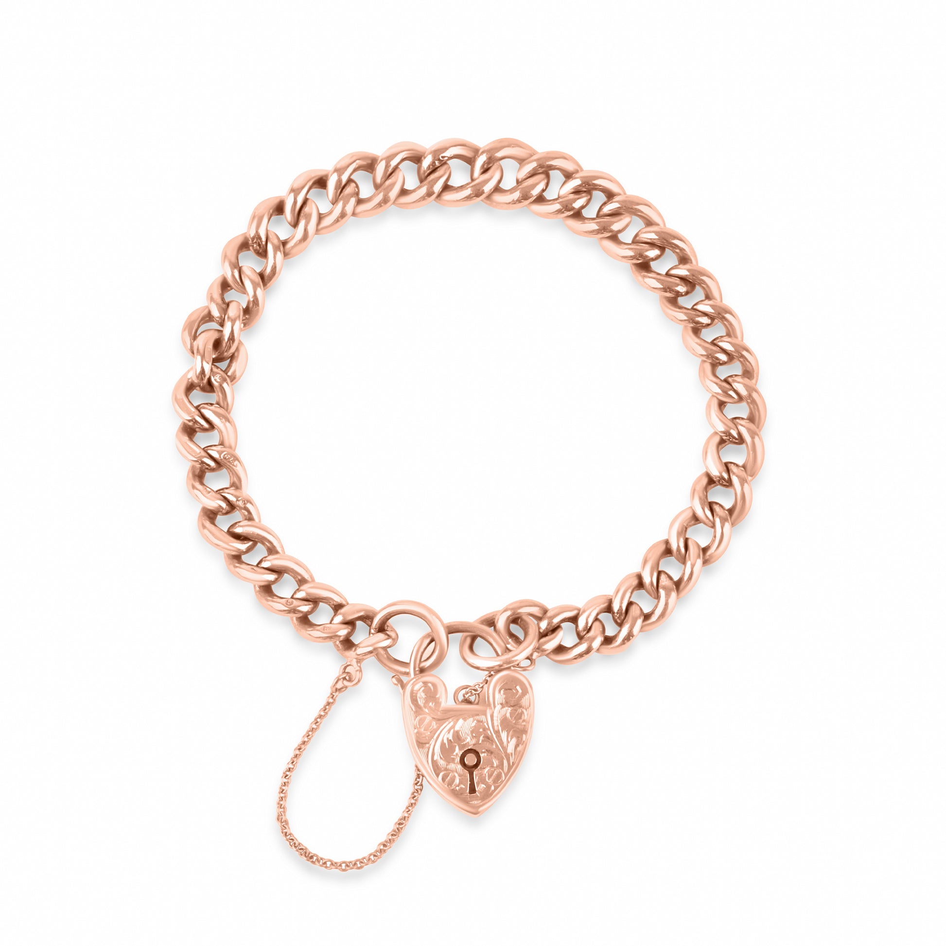 9ct Rose Gold Graduated Curb Pre-Owned Bracelet With Padlock