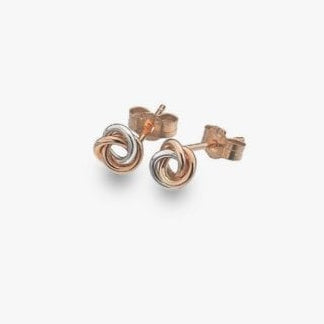 9ct Rose and White Gold Knot Stud Earrings