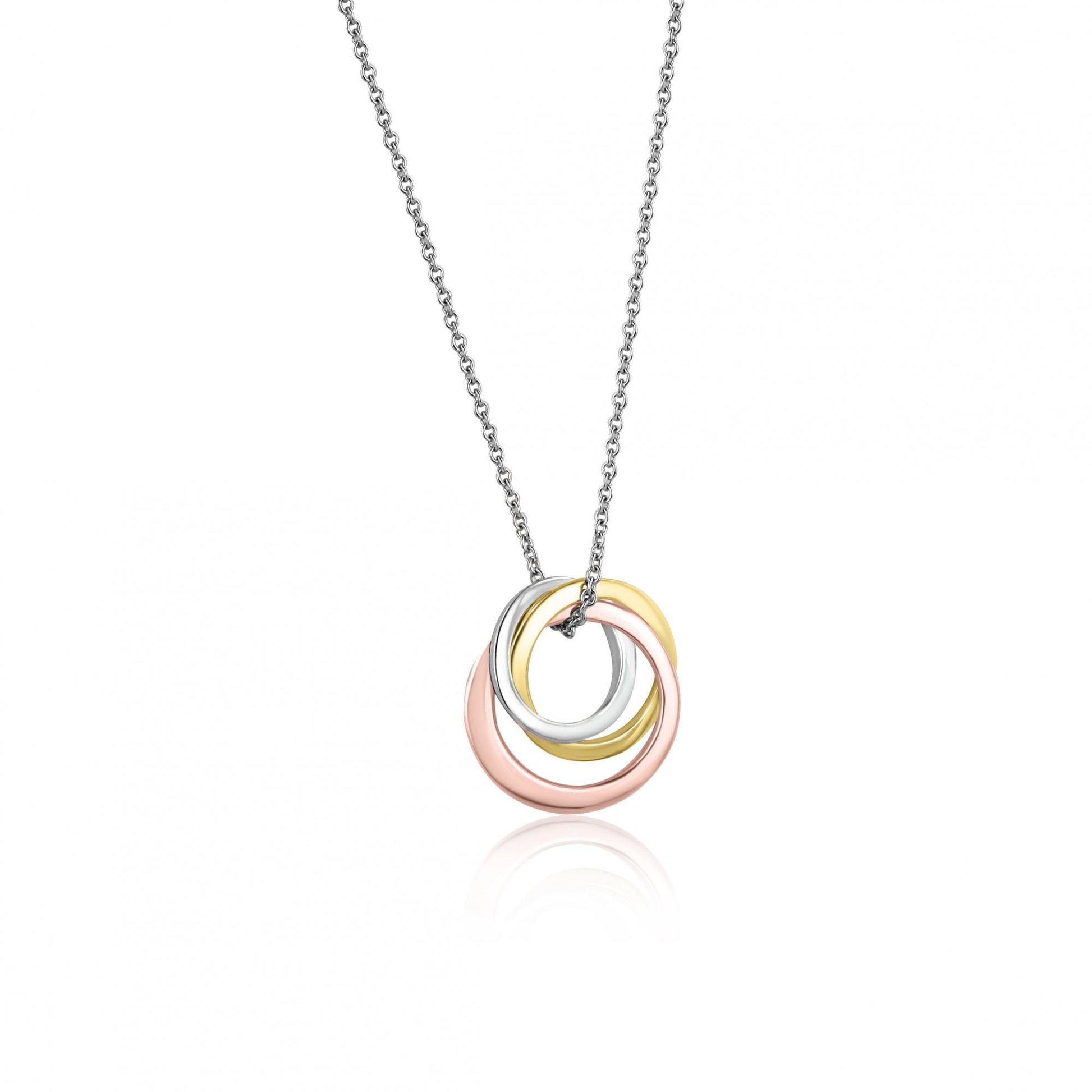9ct Three Colour Gold Triple Ring Interlocking Necklace