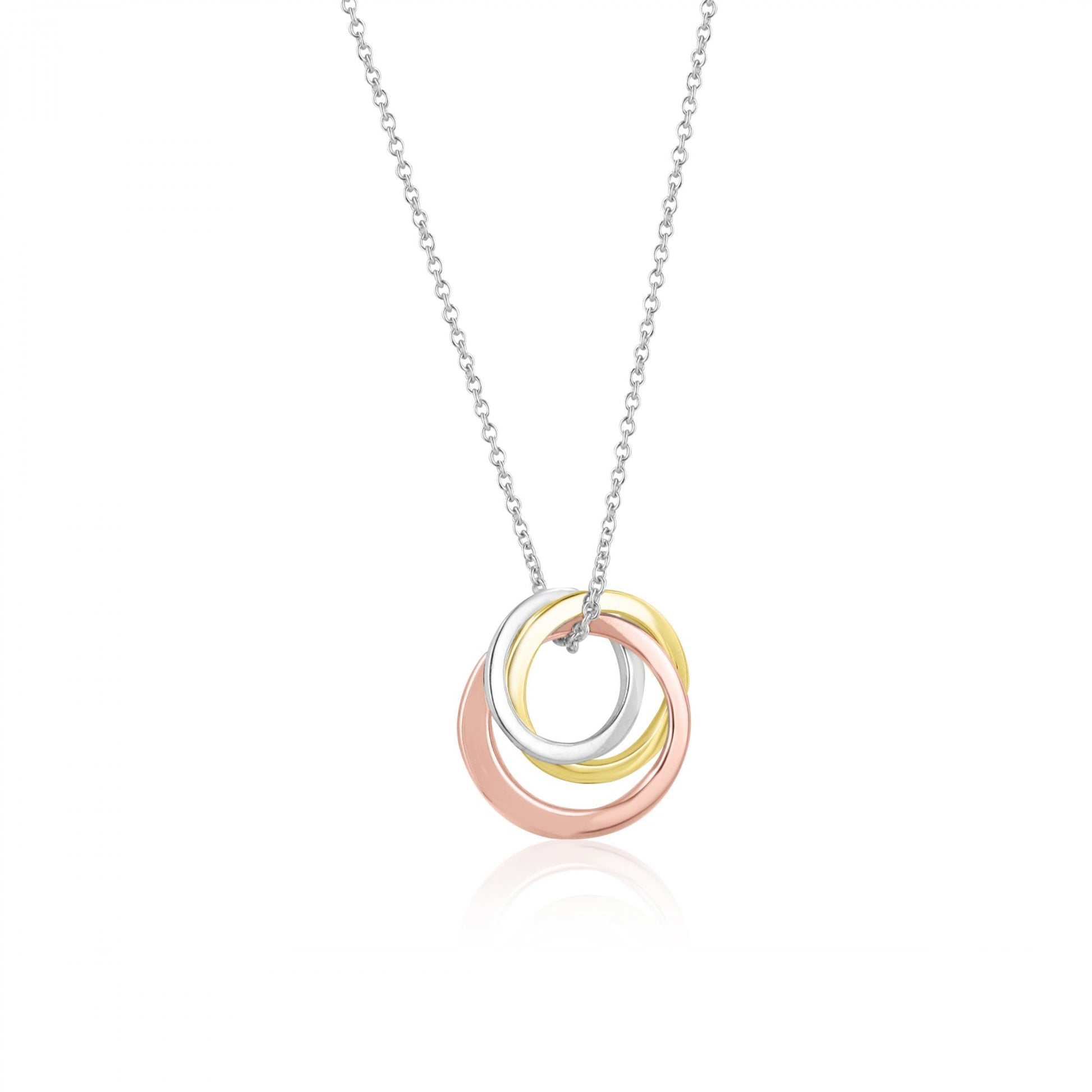 9ct Three Colour Gold Triple Ring Interlocking Necklace