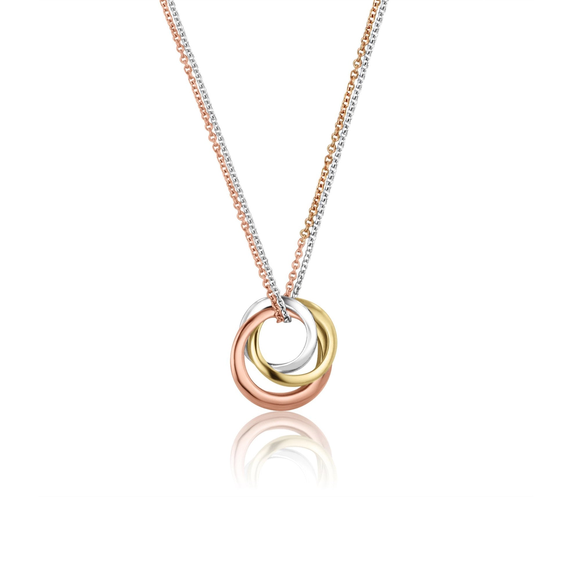 9ct Three Colour Gold Triple Ring Interlocking Necklace