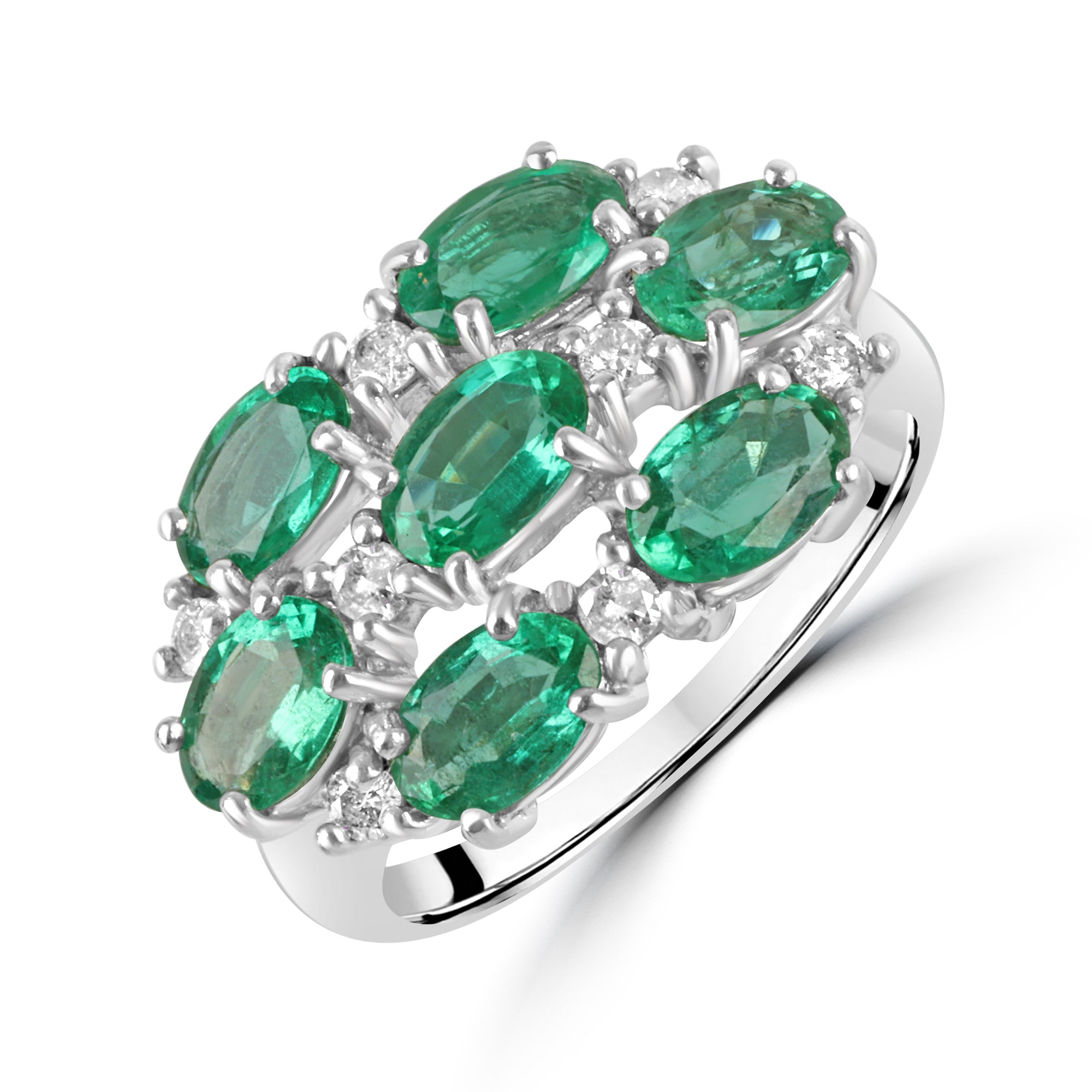 9ct White Gold Emerald and Diamond Pre-Owned Dress Ring