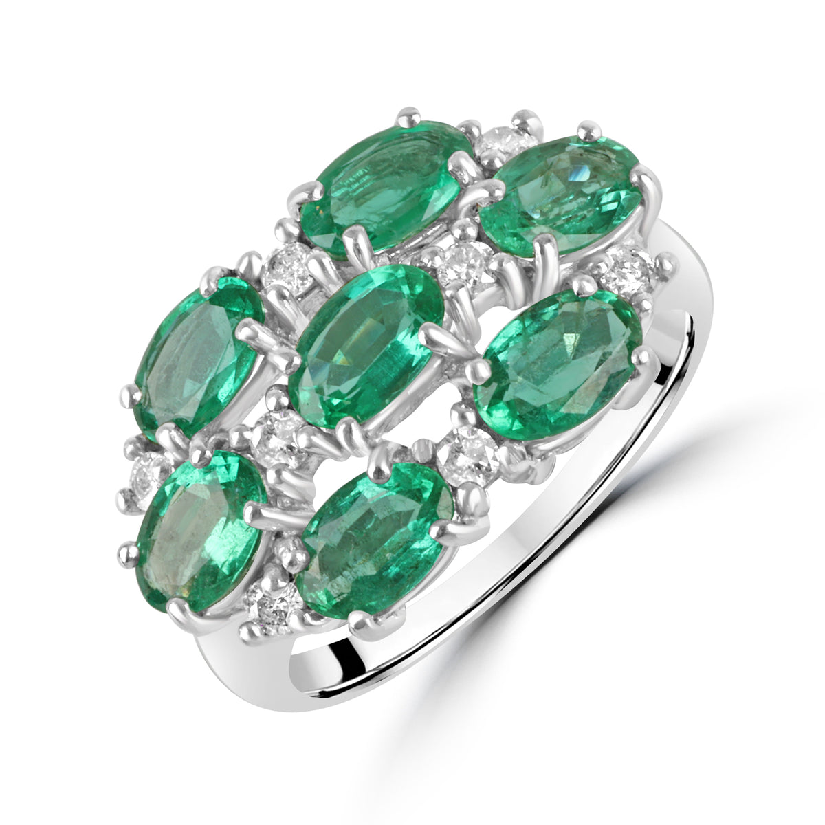 9ct White Gold Emerald and Diamond Pre-Owned Dress Ring