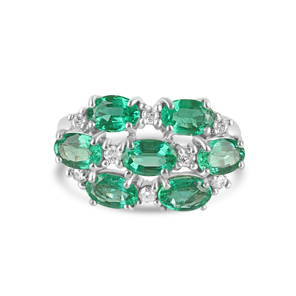 9ct White Gold Emerald and Diamond Pre-Owned Dress Ring