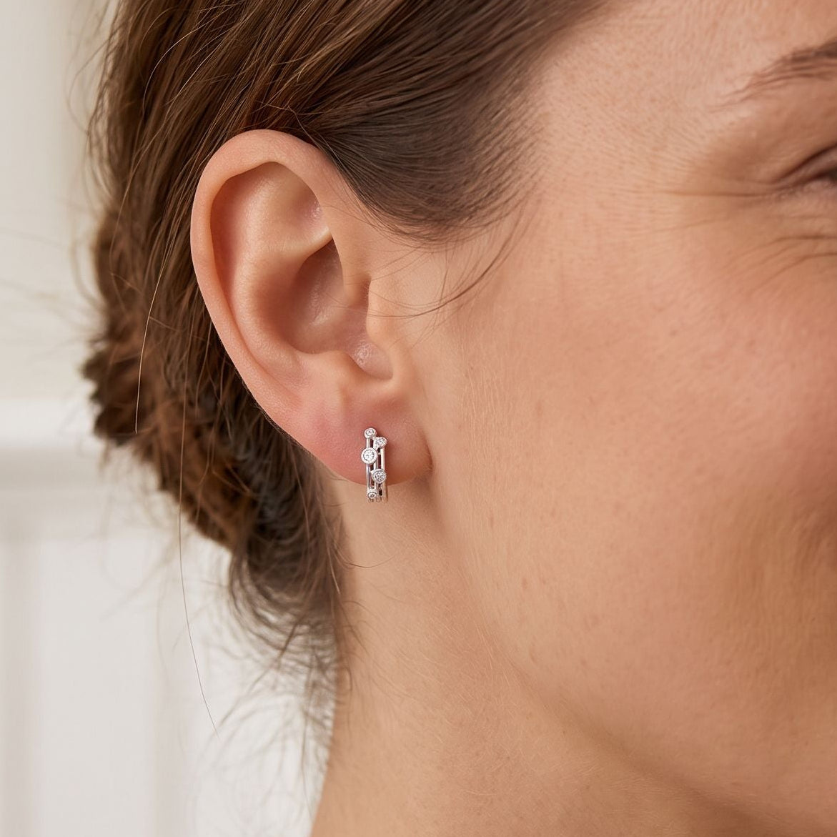 9ct White Gold Multi Strand Drop Earrings With RBC Scattered Diamonds