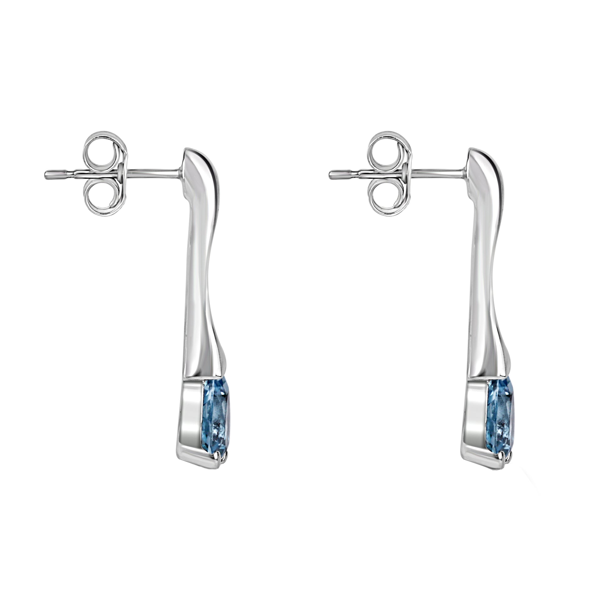 9ct White Gold Pear Shape Blue Topaz Drop Pre-Owned Earrings
