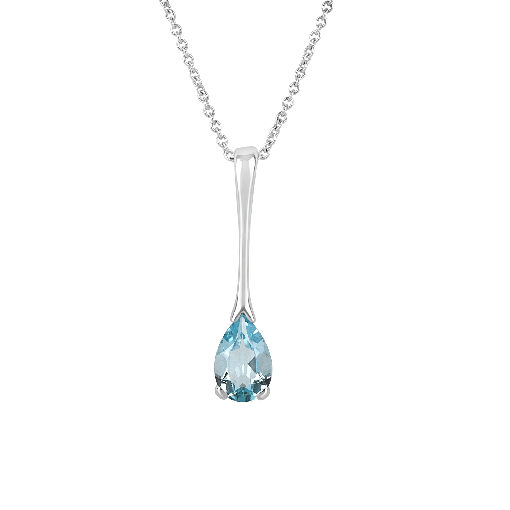 9ct White Gold Pear Shape Blue Topaz Pre Owned Pendant & Chain