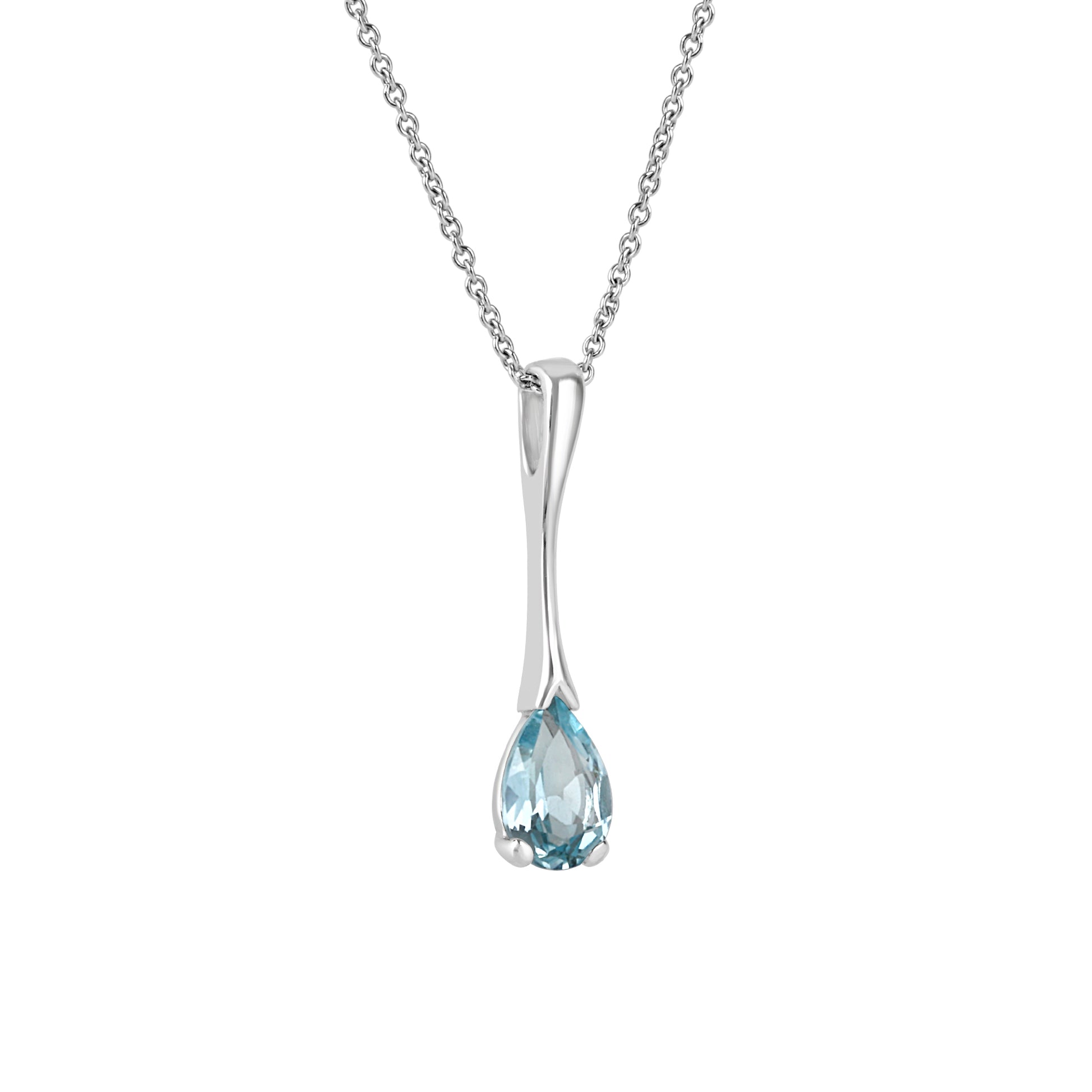 9ct White Gold Pear Shape Blue Topaz Pre Owned Pendant & Chain