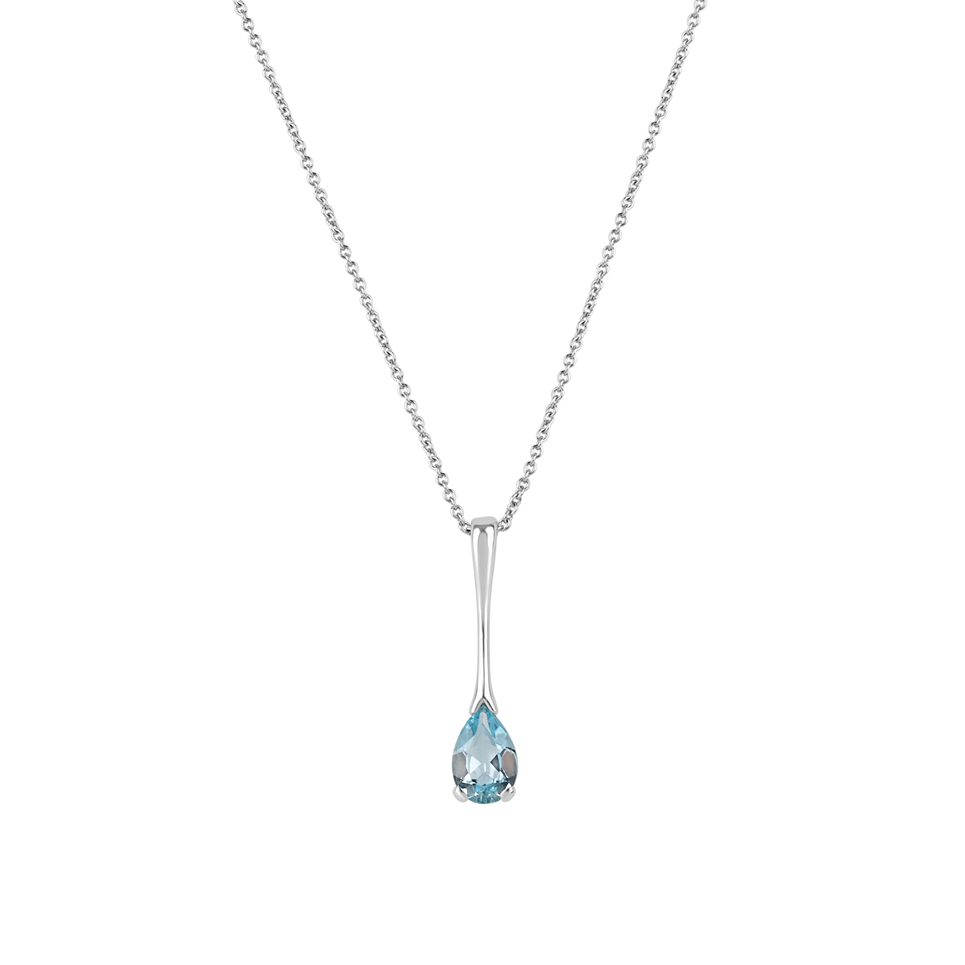 9ct White Gold Pear Shape Blue Topaz Pre Owned Pendant & Chain