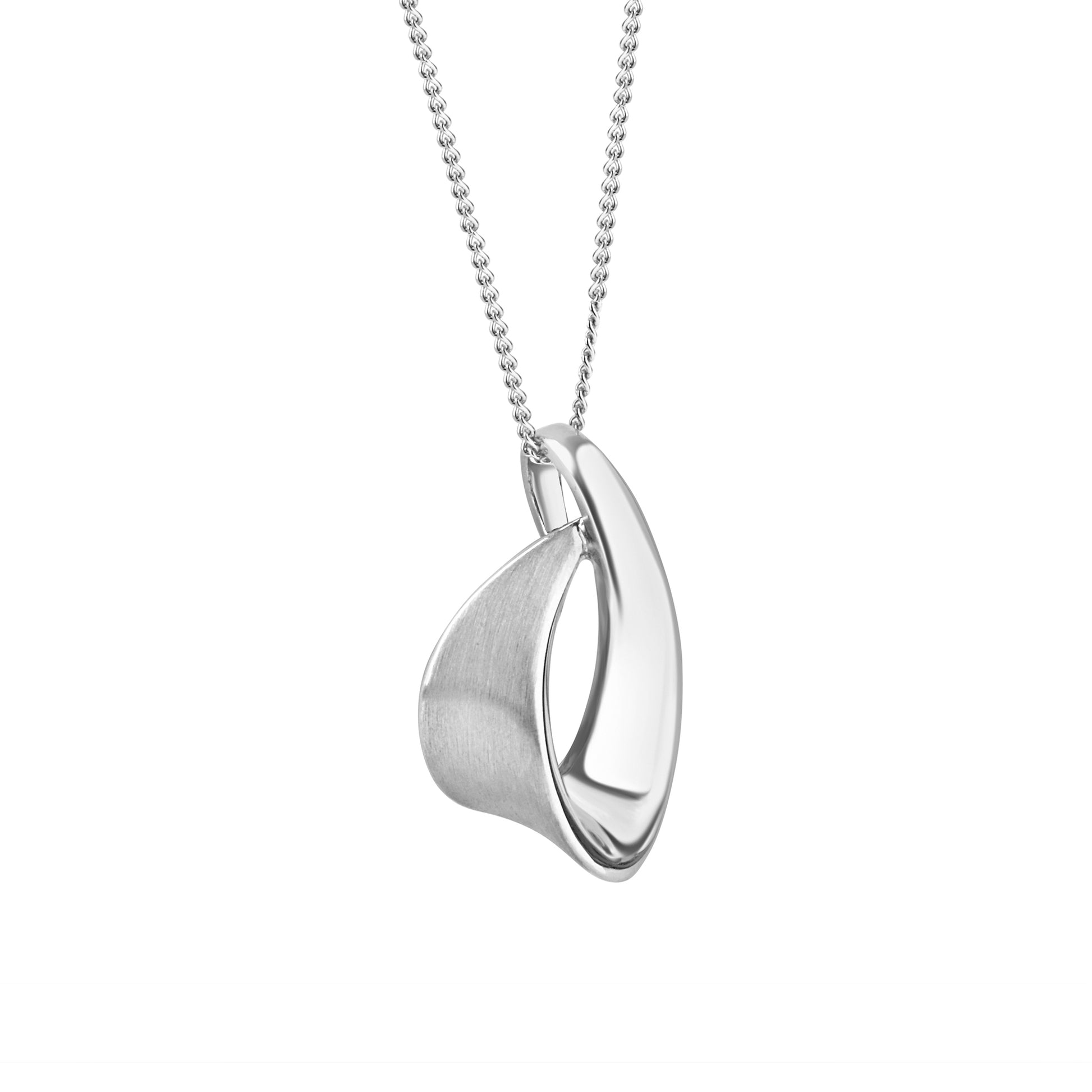9ct White Gold Polished and Satin Ribbon Loop Necklace