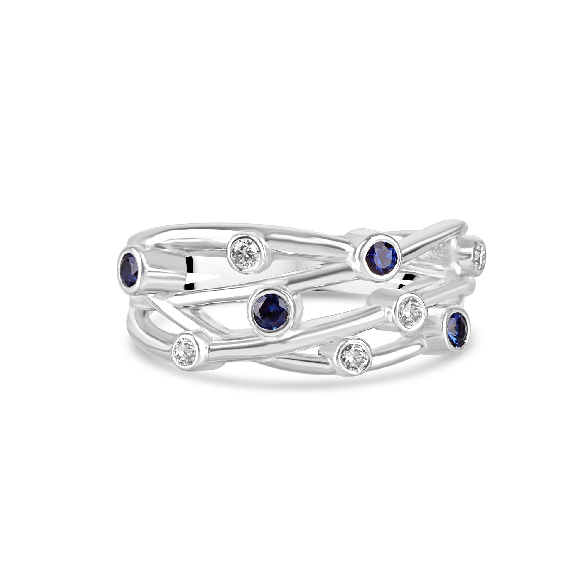 9ct White Gold Sapphire 0.355ct Diamond 0.058 Total Cascata Ring