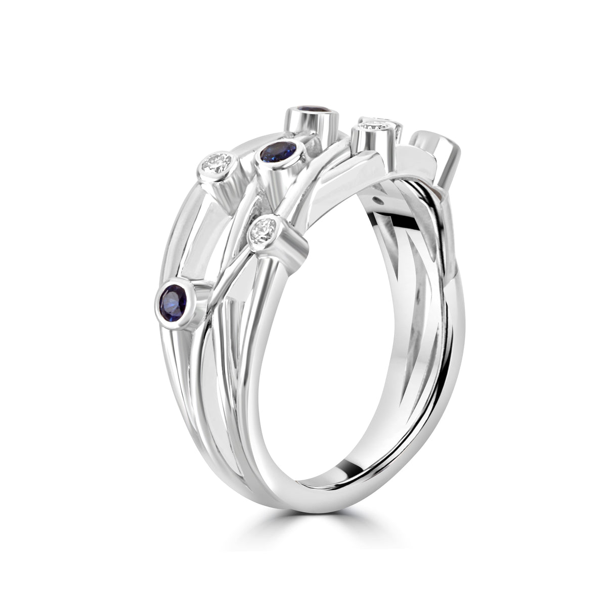 9ct White Gold Sapphire 0.355ct Diamond 0.058 Total Cascata Ring