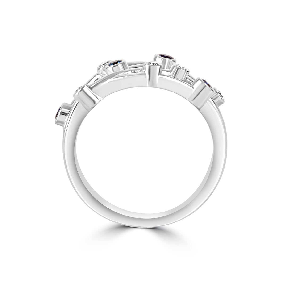 9ct White Gold Sapphire 0.355ct Diamond 0.058 Total Cascata Ring