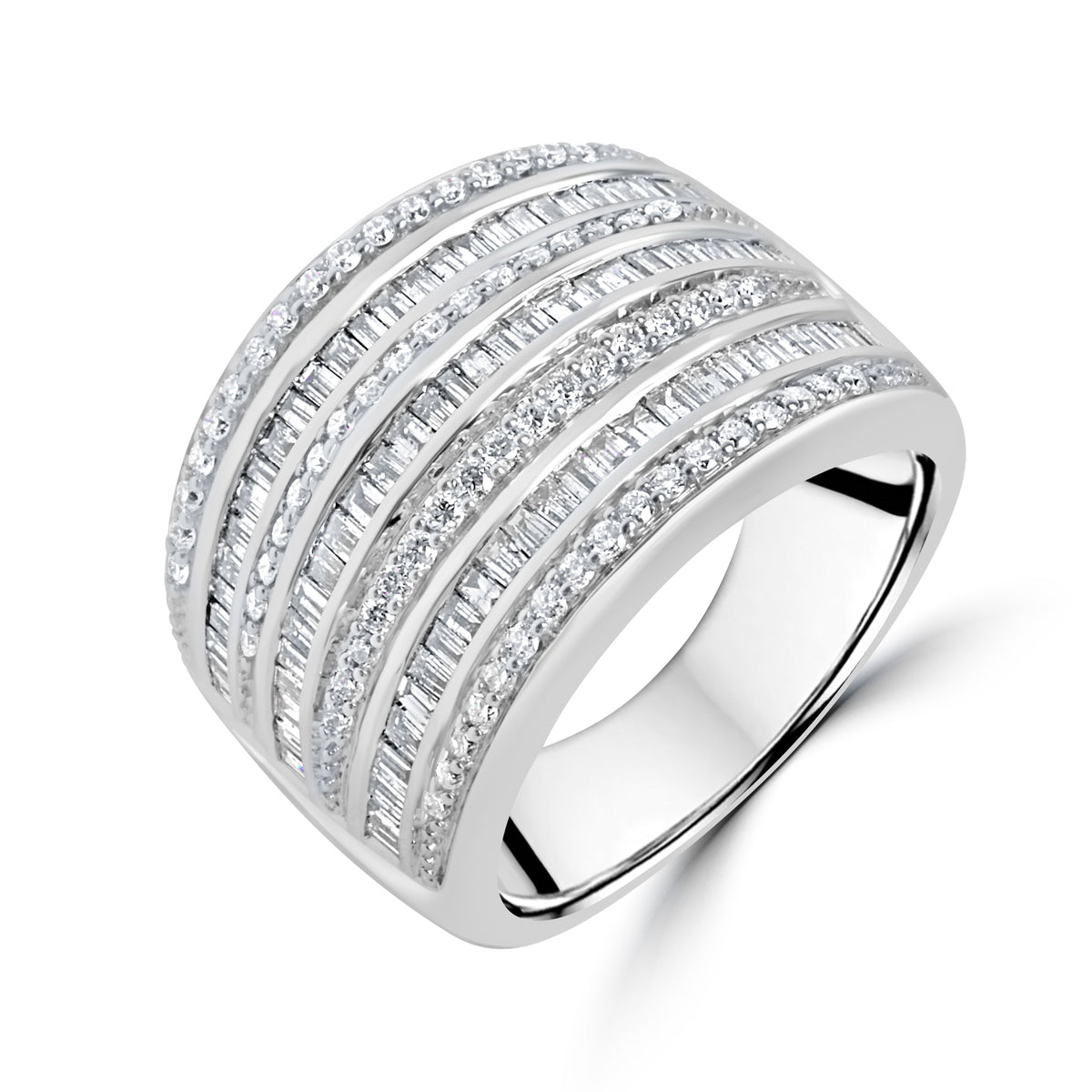 9ct White Gold Seven Row Diamond Pre-Owned Ring