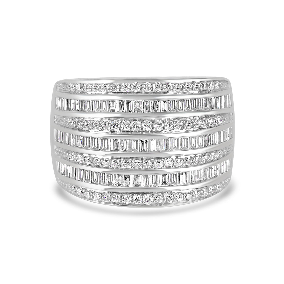 9ct White Gold Seven Row Diamond Pre-Owned Ring