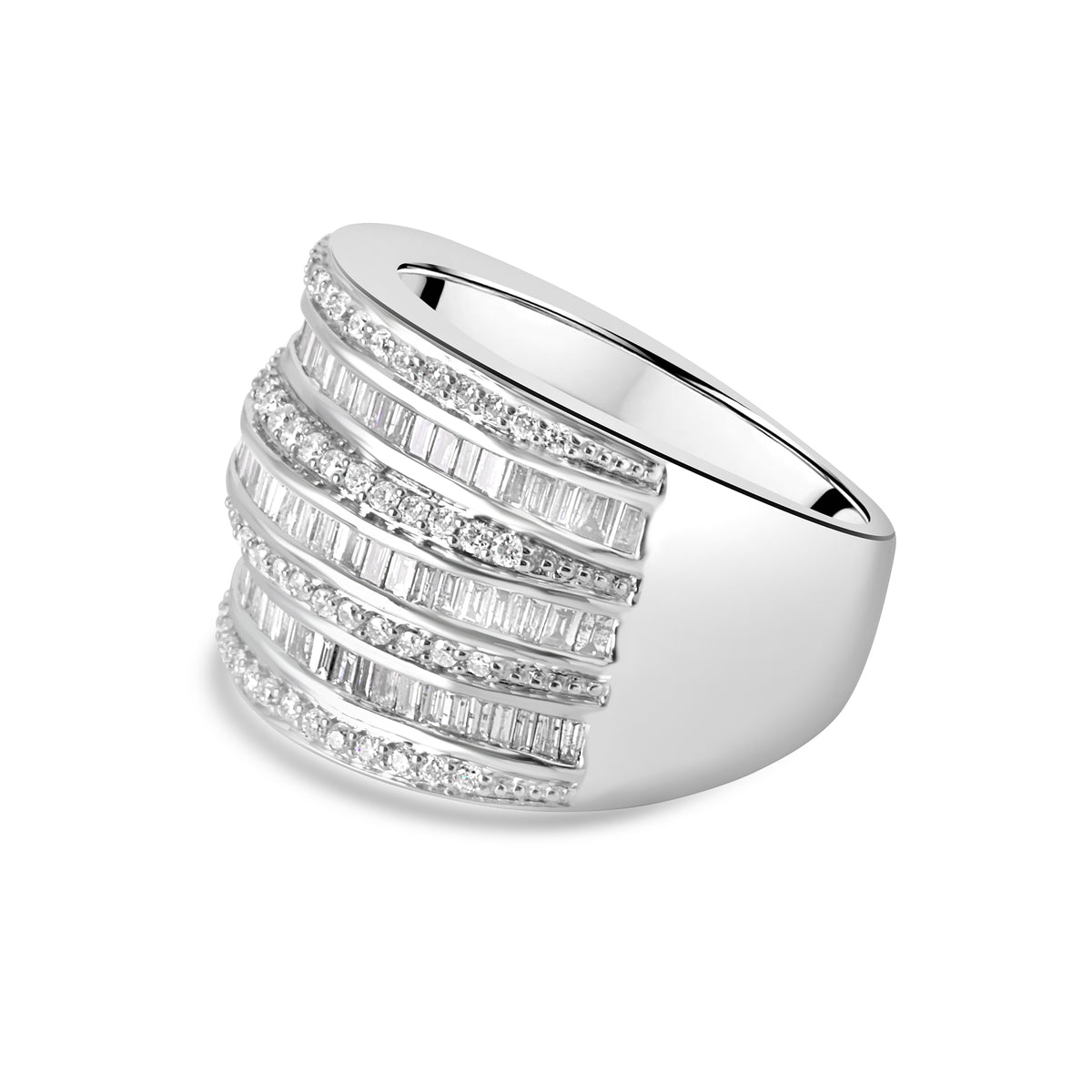 9ct White Gold Seven Row Diamond Pre-Owned Ring