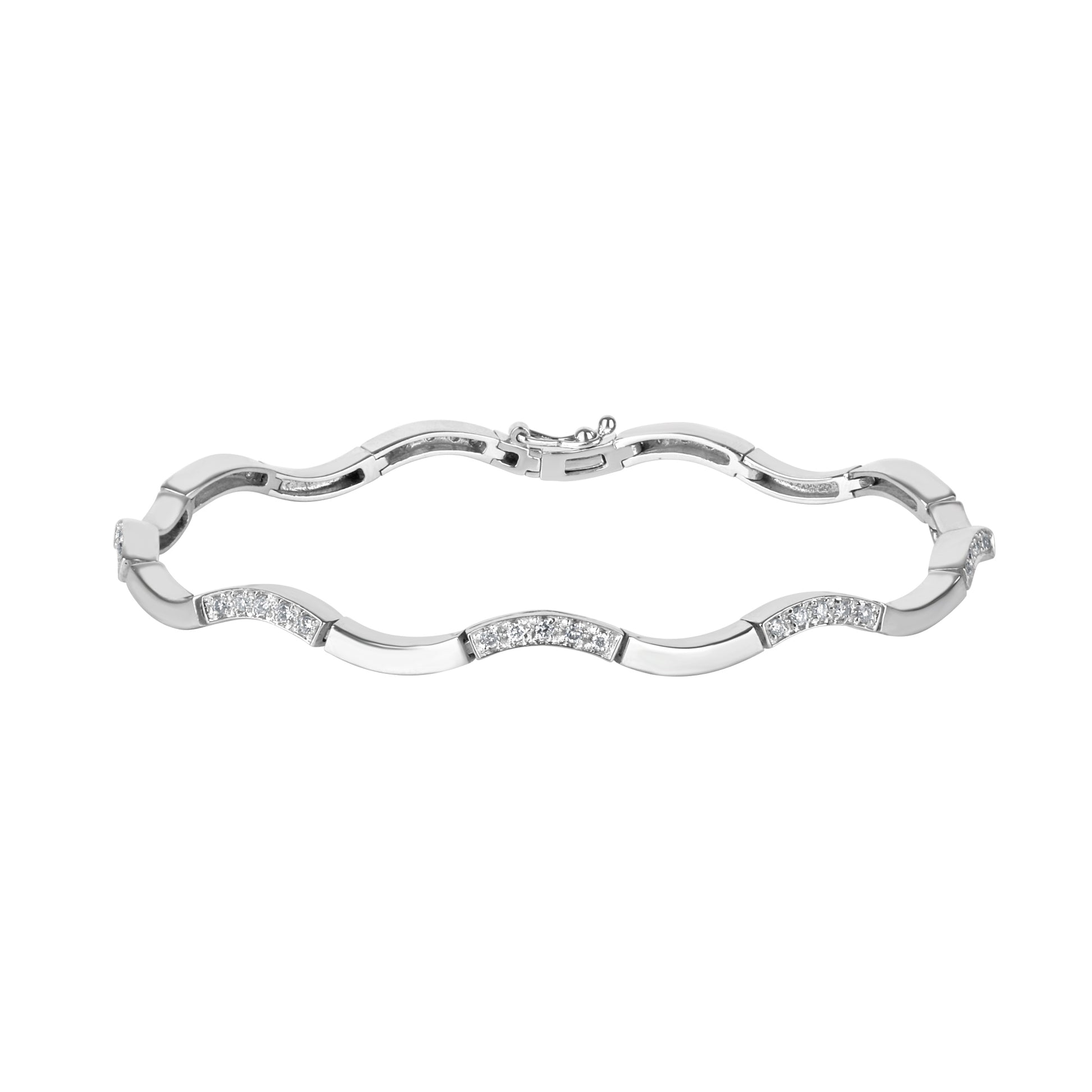 9ct White Gold Wavy Link Diamond Pre-Owned Bracelet