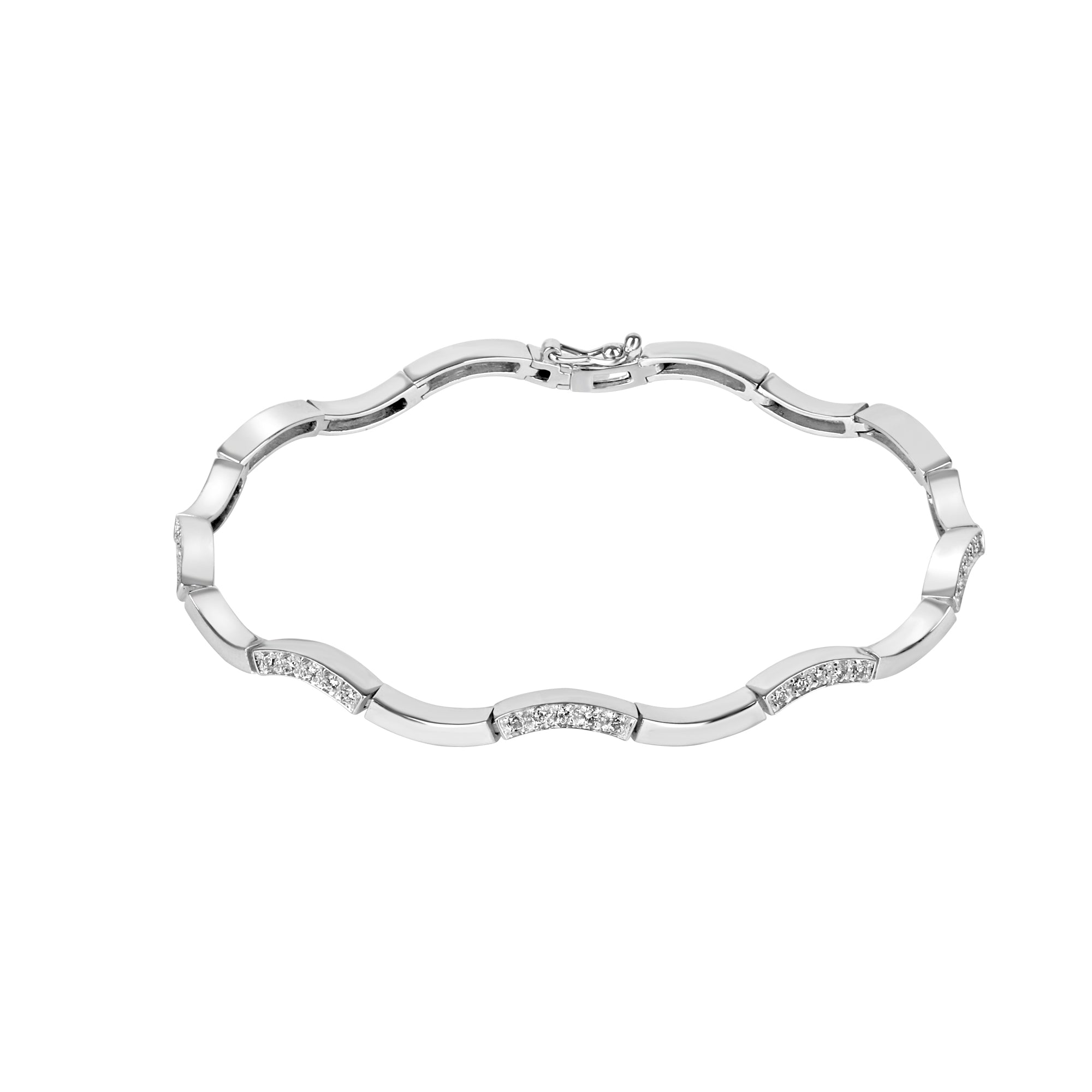 9ct White Gold Wavy Link Diamond Pre-Owned Bracelet