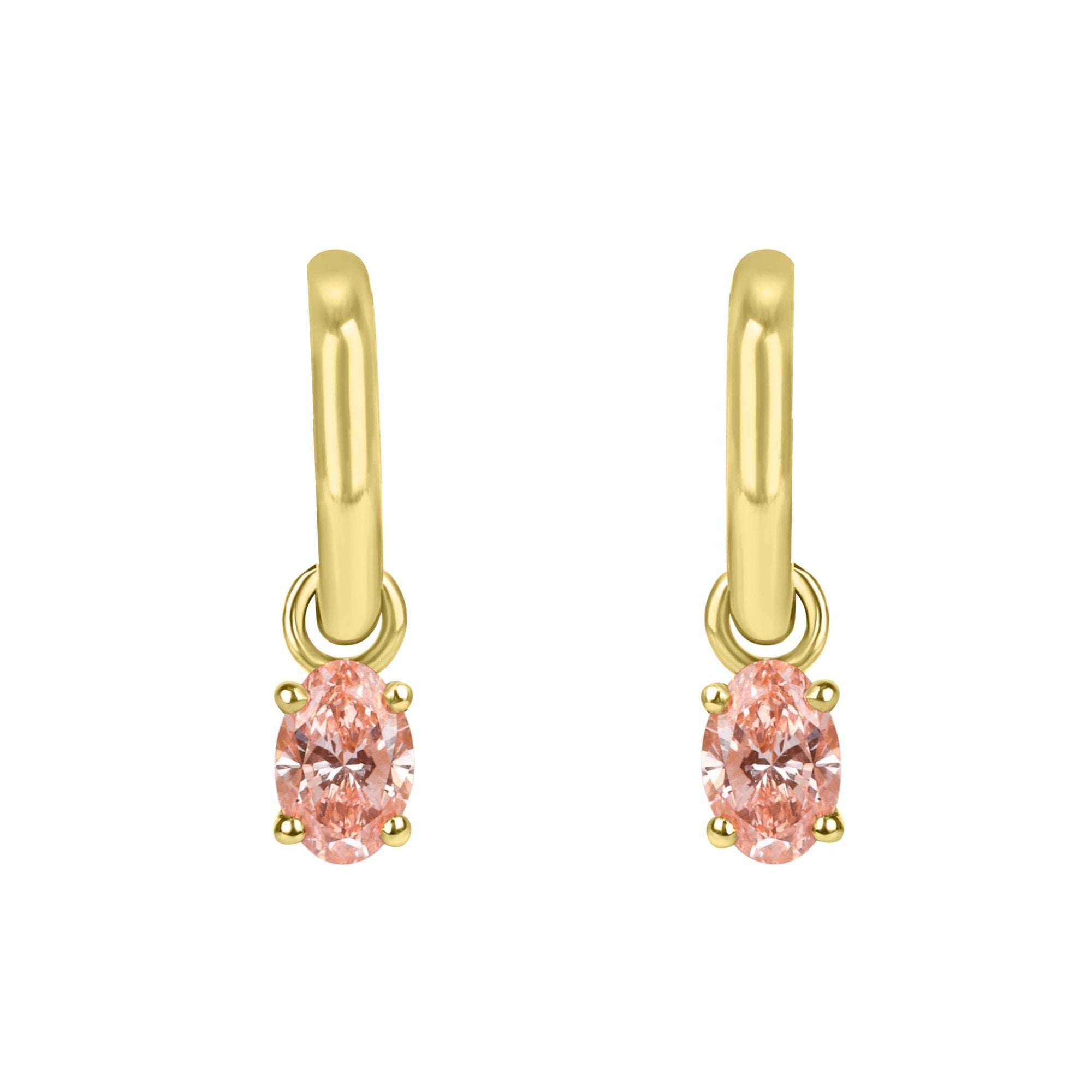 9ct Yellow Gold 0.80ct Oval Pink Lab Grown Diamond Charm Hoop Earrings