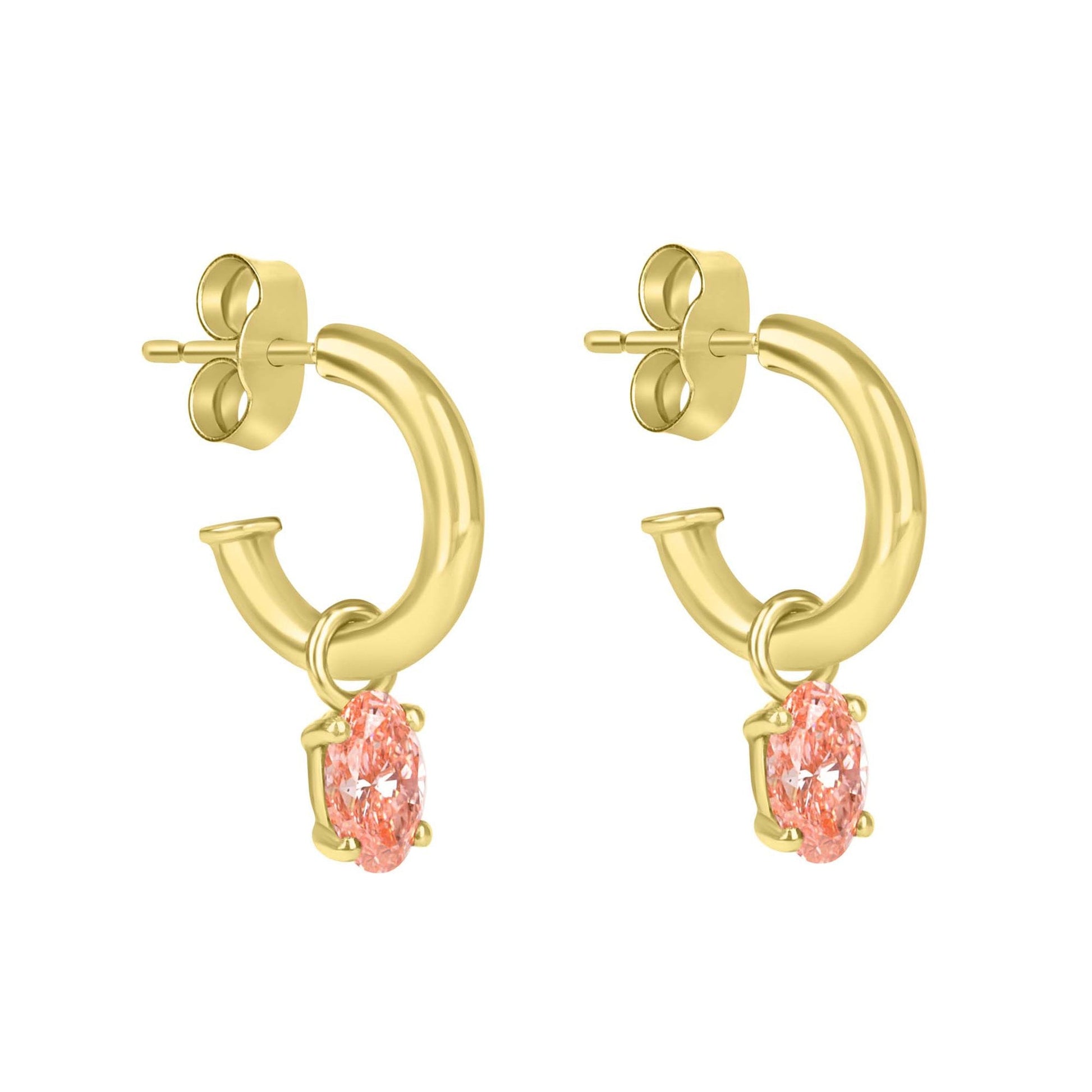 9ct Yellow Gold 0.80ct Oval Pink Lab Grown Diamond Charm Hoop Earrings