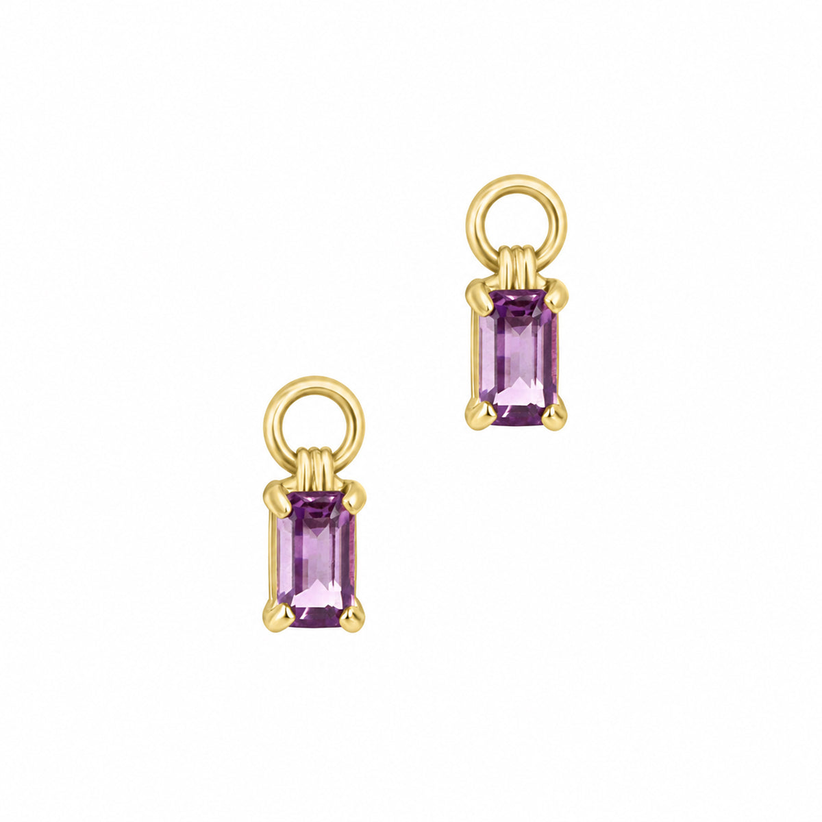 9ct Yellow Gold Amethyst Charms (For Hoop Earrings Sold Separately)