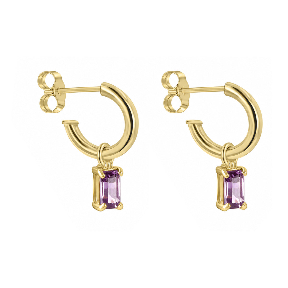 9ct Yellow Gold Amethyst Charms (For Hoop Earrings Sold Separately)