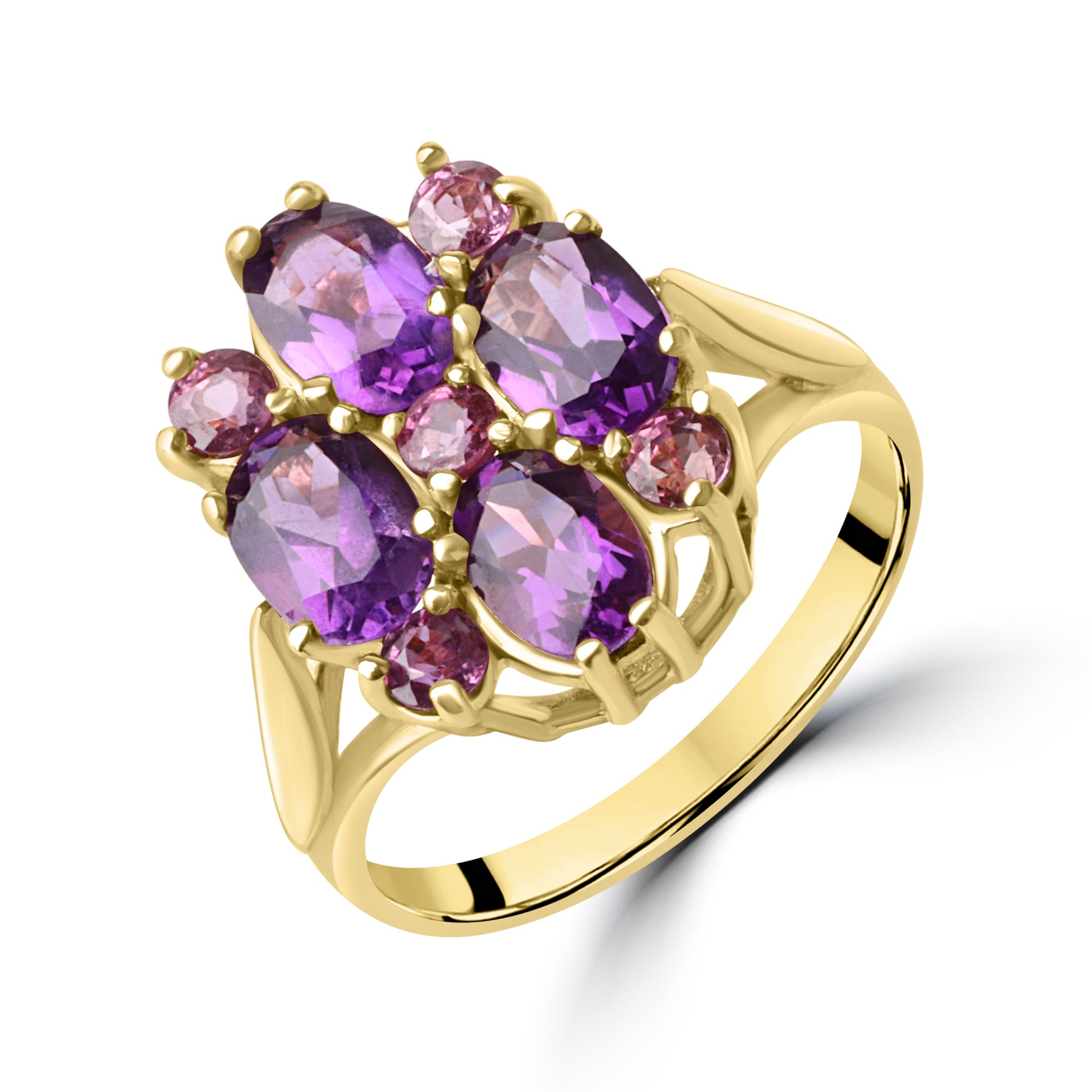 9ct Yellow Gold Amethyst Fancy Cluster Pre-Owned Ring