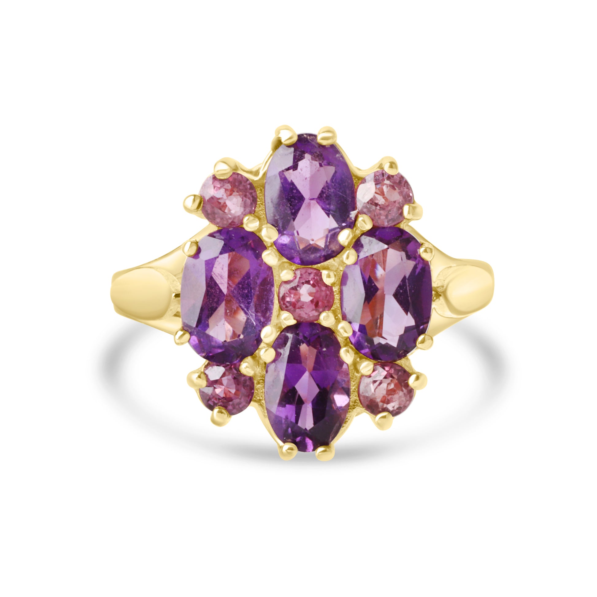 9ct Yellow Gold Amethyst Fancy Cluster Pre-Owned Ring