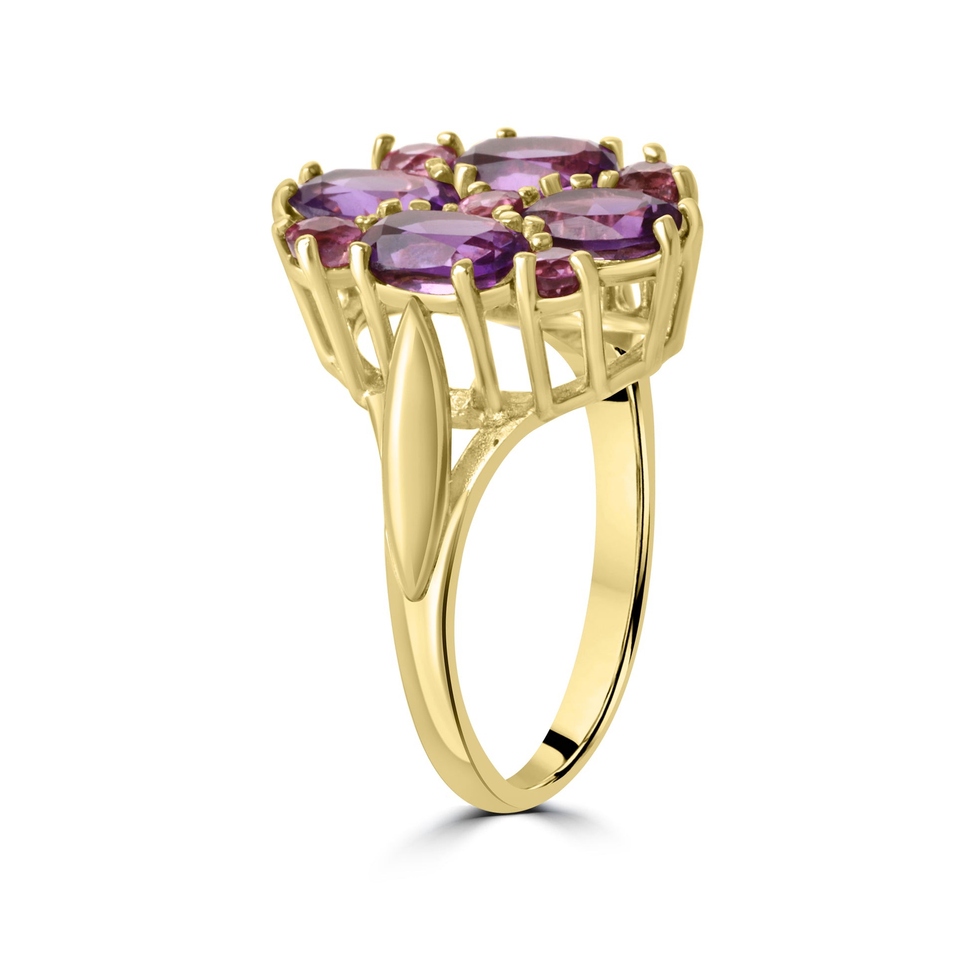9ct Yellow Gold Amethyst Fancy Cluster Pre-Owned Ring