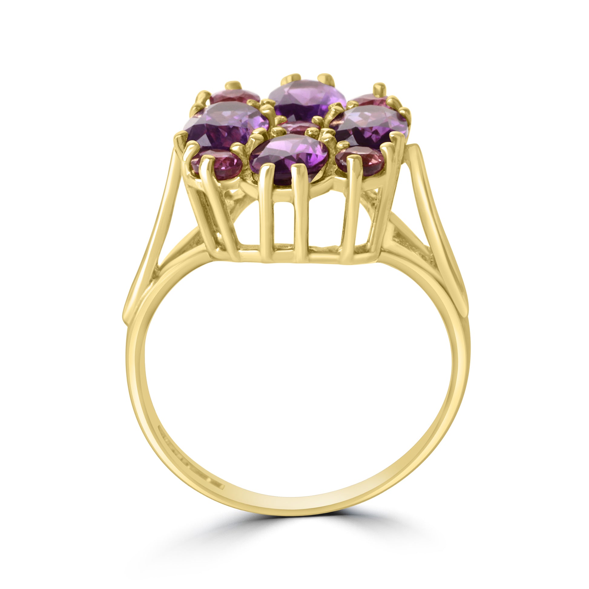 9ct Yellow Gold Amethyst Fancy Cluster Pre-Owned Ring
