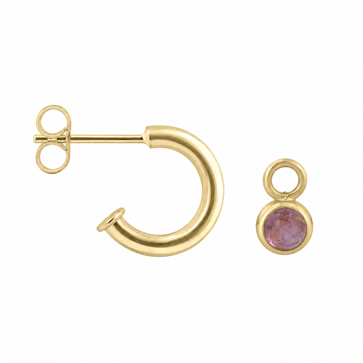 9ct Yellow Gold Cabochon Pink Tourmaline Charms (For Hoop Earrings Sold Separately)