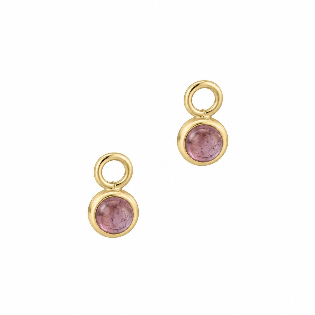 9ct Yellow Gold Cabochon Pink Tourmaline Charms (For Hoop Earrings Sold Separately)