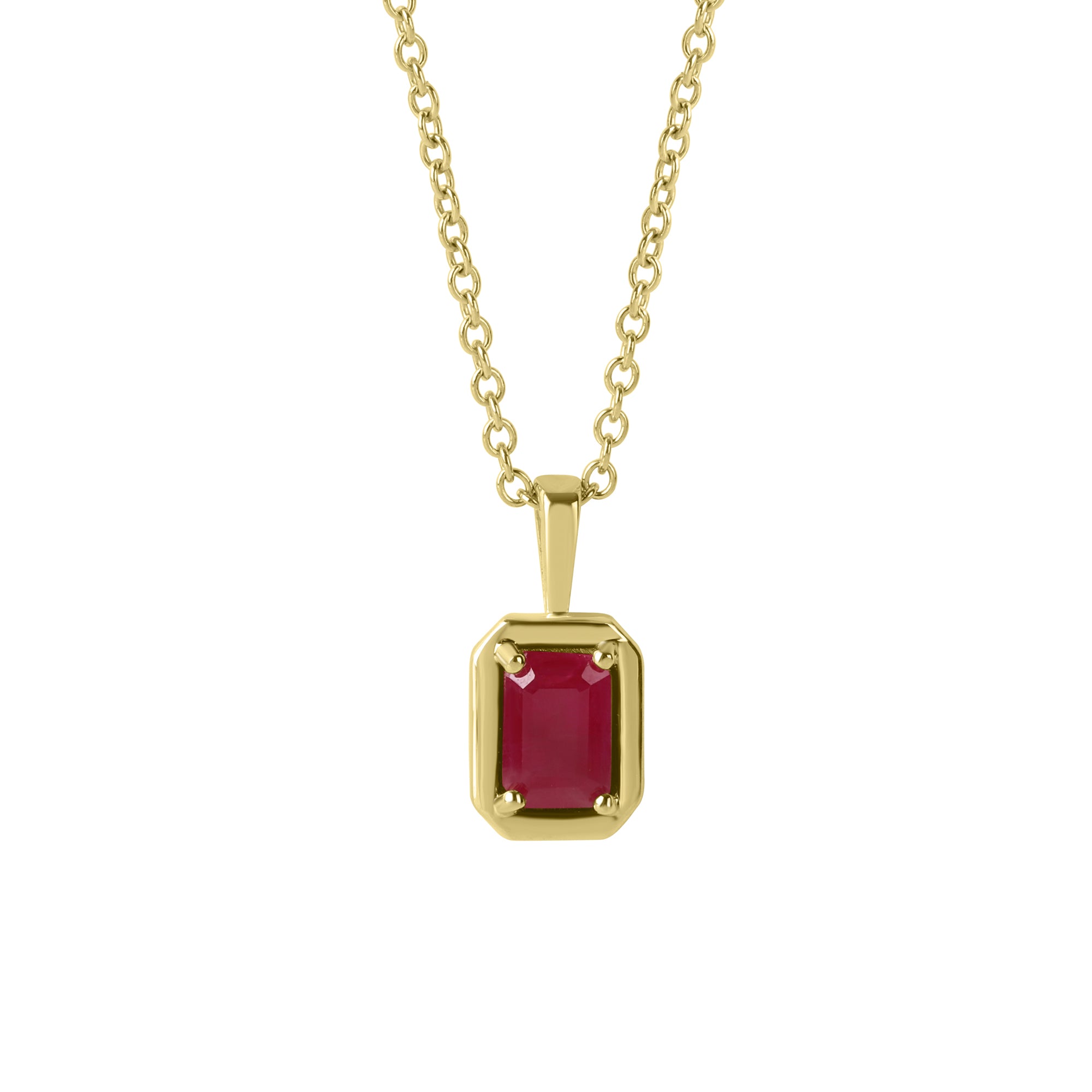9ct Yellow Gold Claw-Set Ruby Necklace