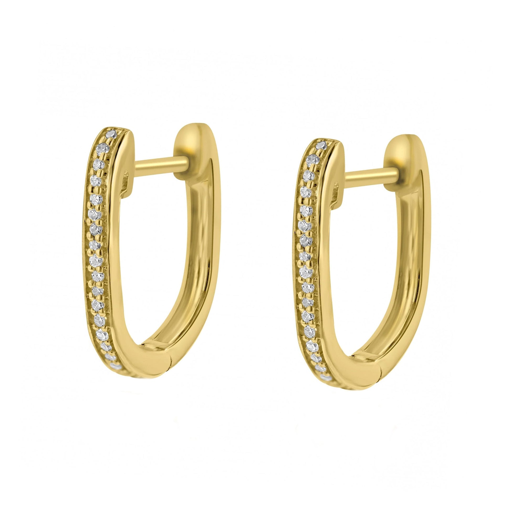 9ct Yellow Gold Diamond Set U Shape Hoop Earrings