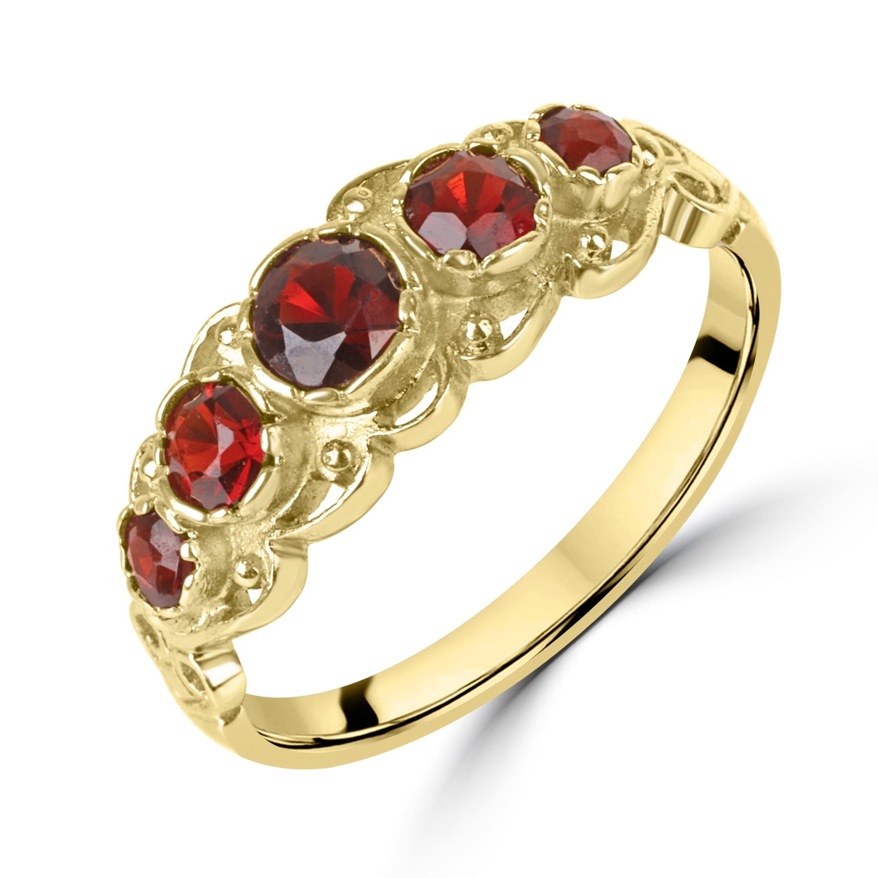 9ct Yellow Gold Five Stone Garnet Pre-Owned Ring