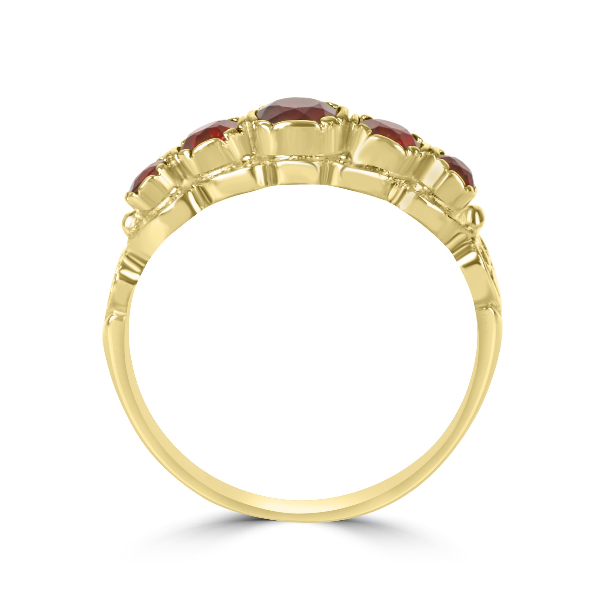 9ct Yellow Gold Five Stone Garnet Pre-Owned Ring