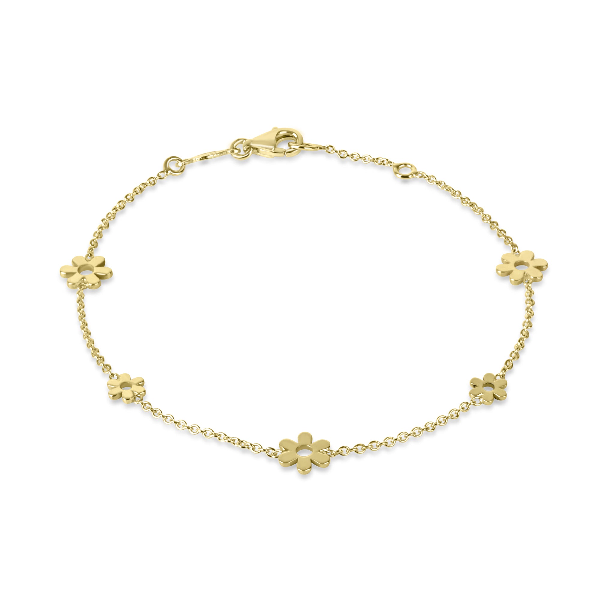 9ct Yellow Gold Open Flower Station Bracelet 