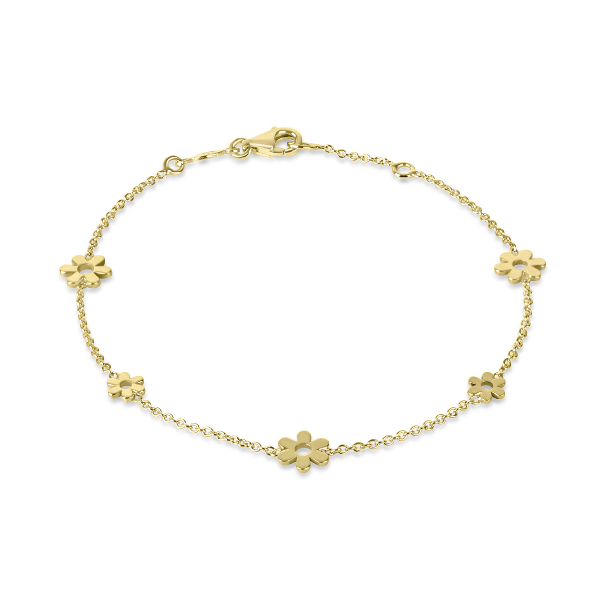 9ct Yellow Gold Open Flower Station Bracelet 