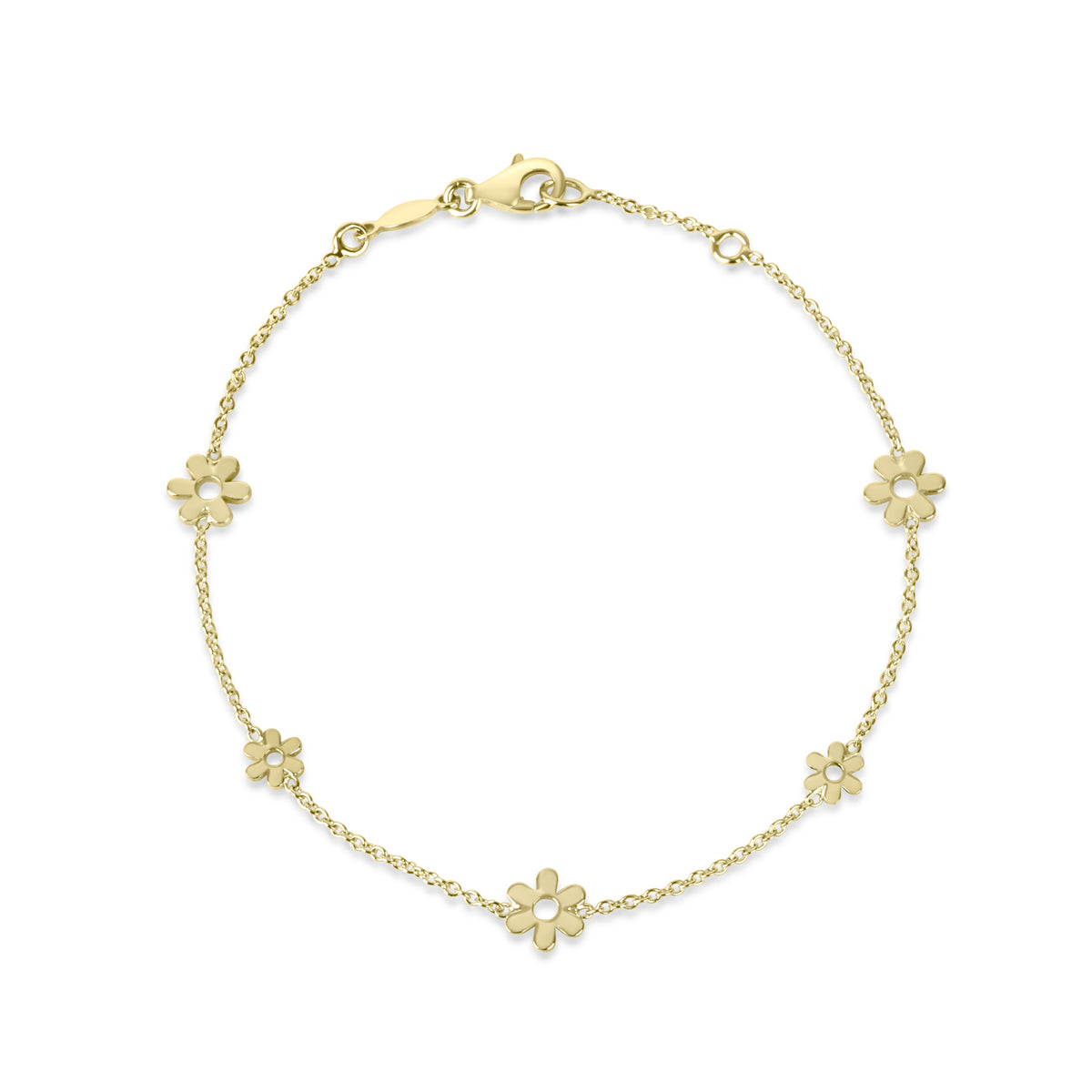 9ct Yellow Gold Open Flower Station Bracelet 
