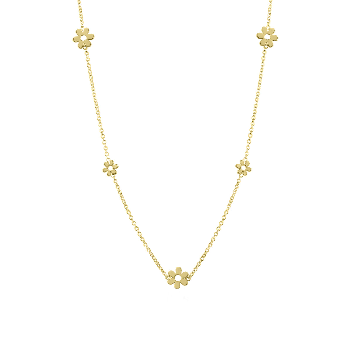 9ct Yellow Gold Open Flower Station Necklace 