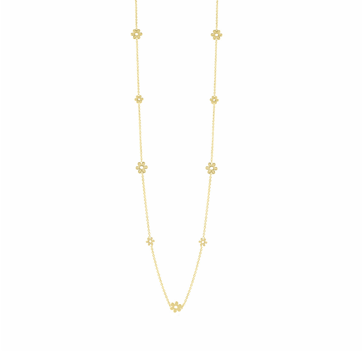 9ct Yellow Gold Open Flower Station Necklace 