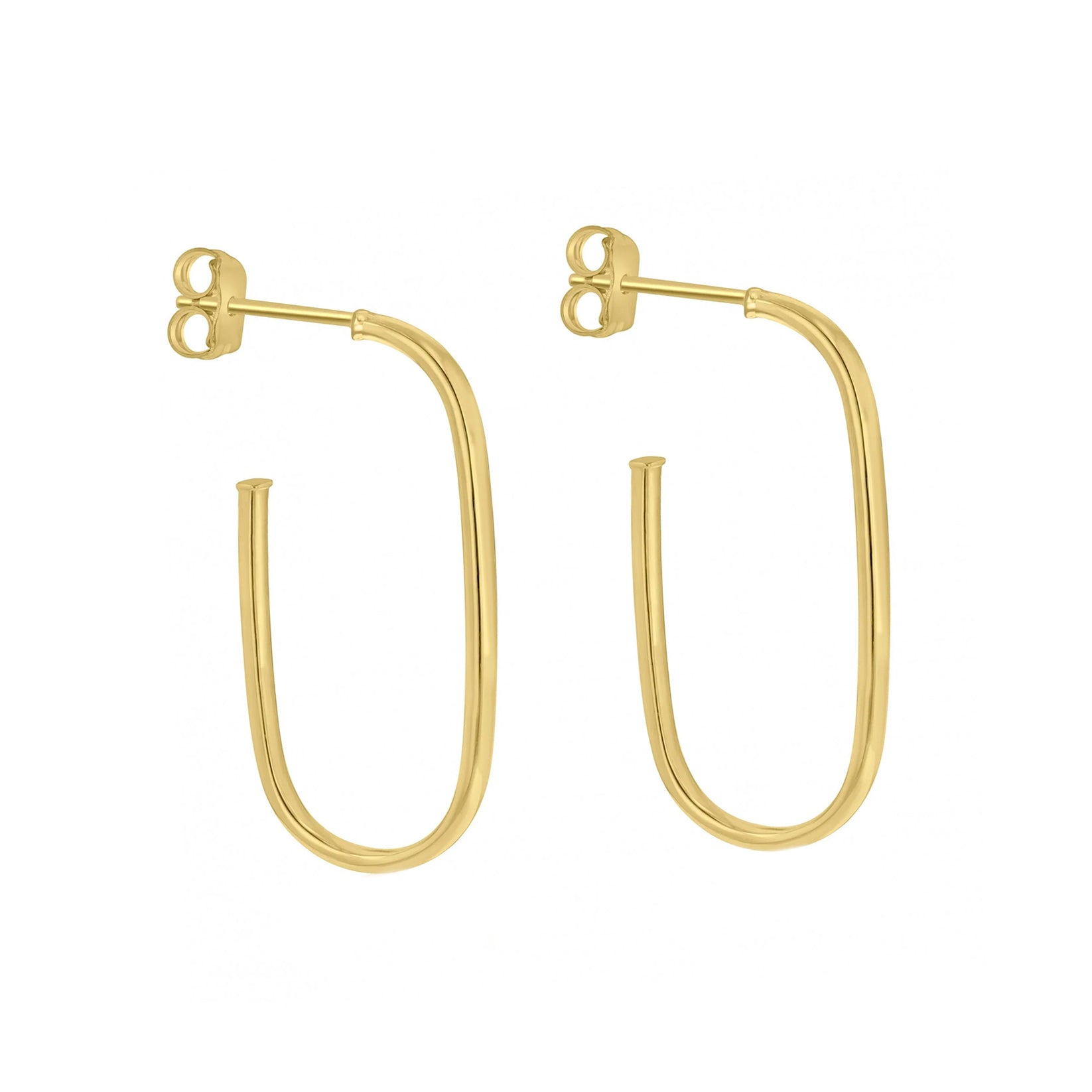 9ct Yellow Gold Open Oval 3/4 Hoop Earrings With Post And Butterfly