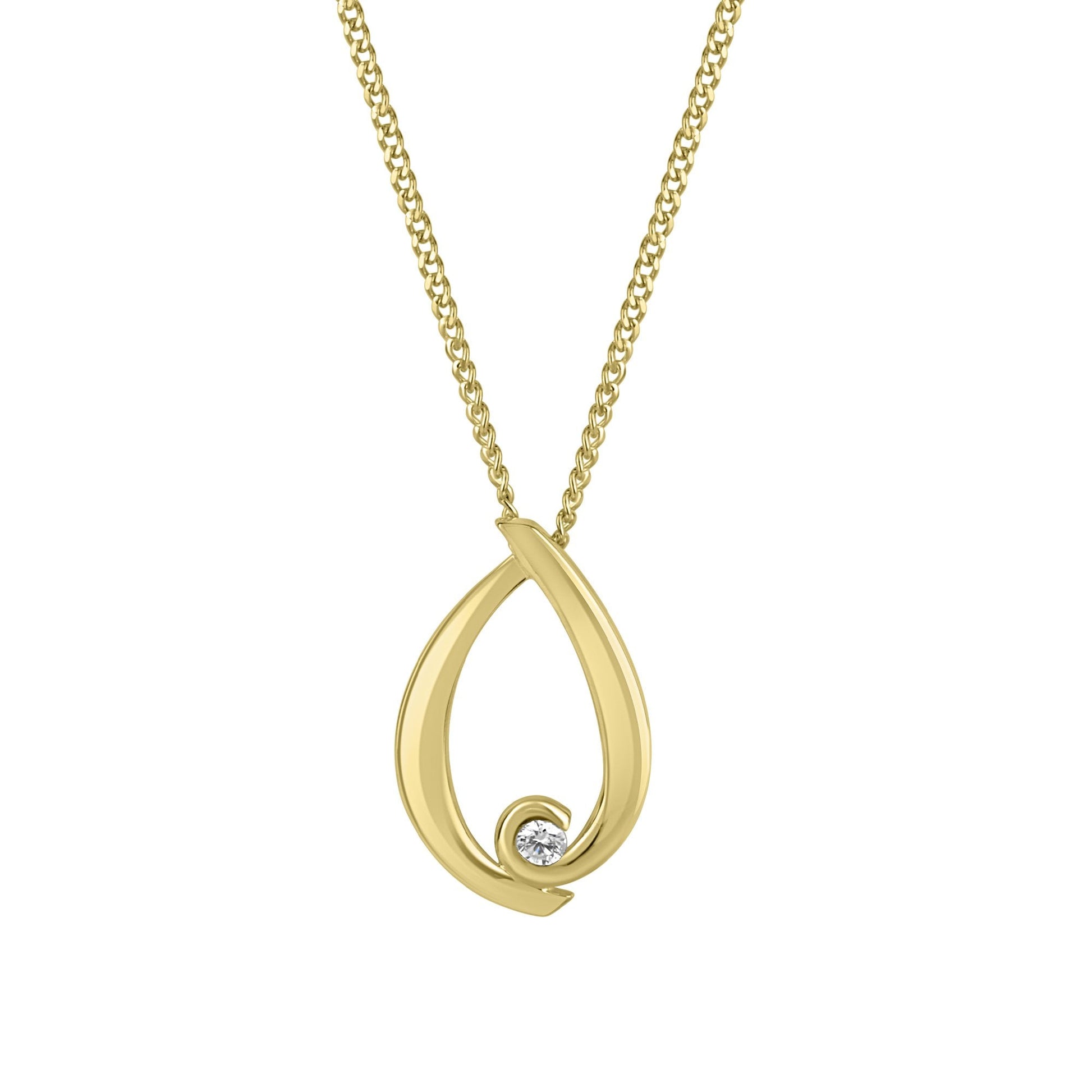 9ct Yellow Gold Open Teardrop Diamond Pendant and Chain