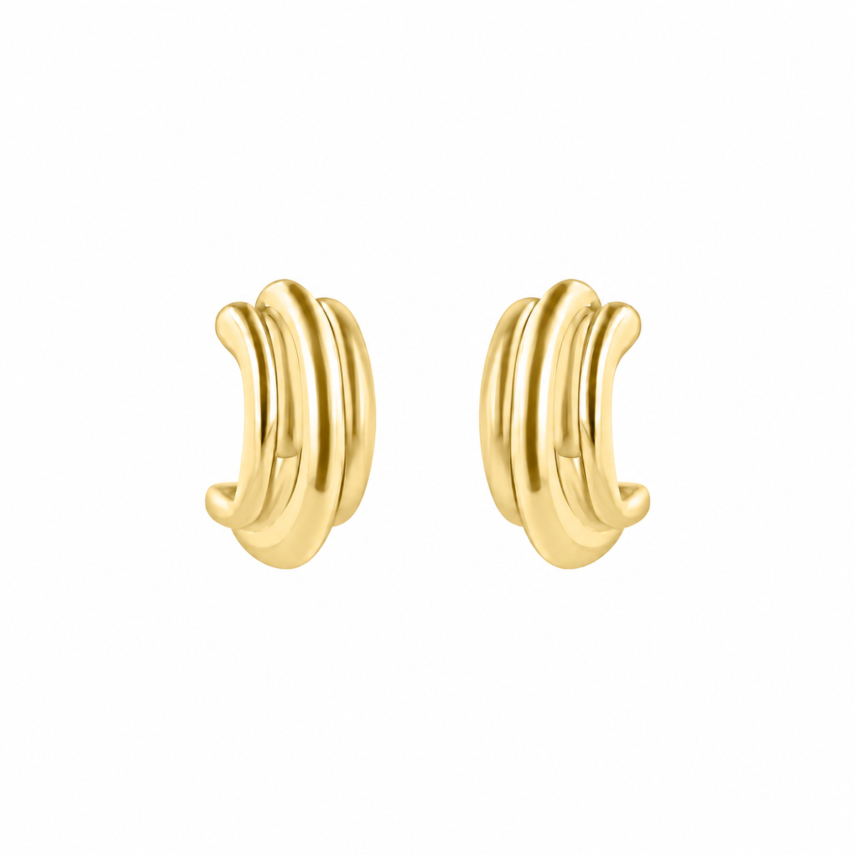 9ct Yellow Gold Organic Three Loop Avanti Stud Earrings