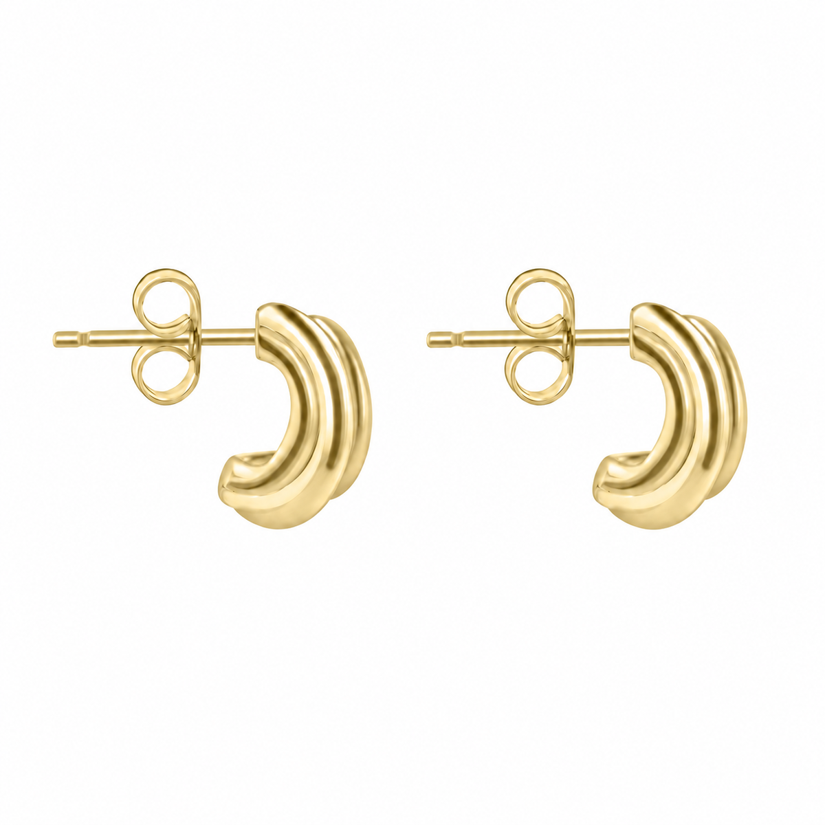 9ct Yellow Gold Organic Three Loop Avanti Stud Earrings