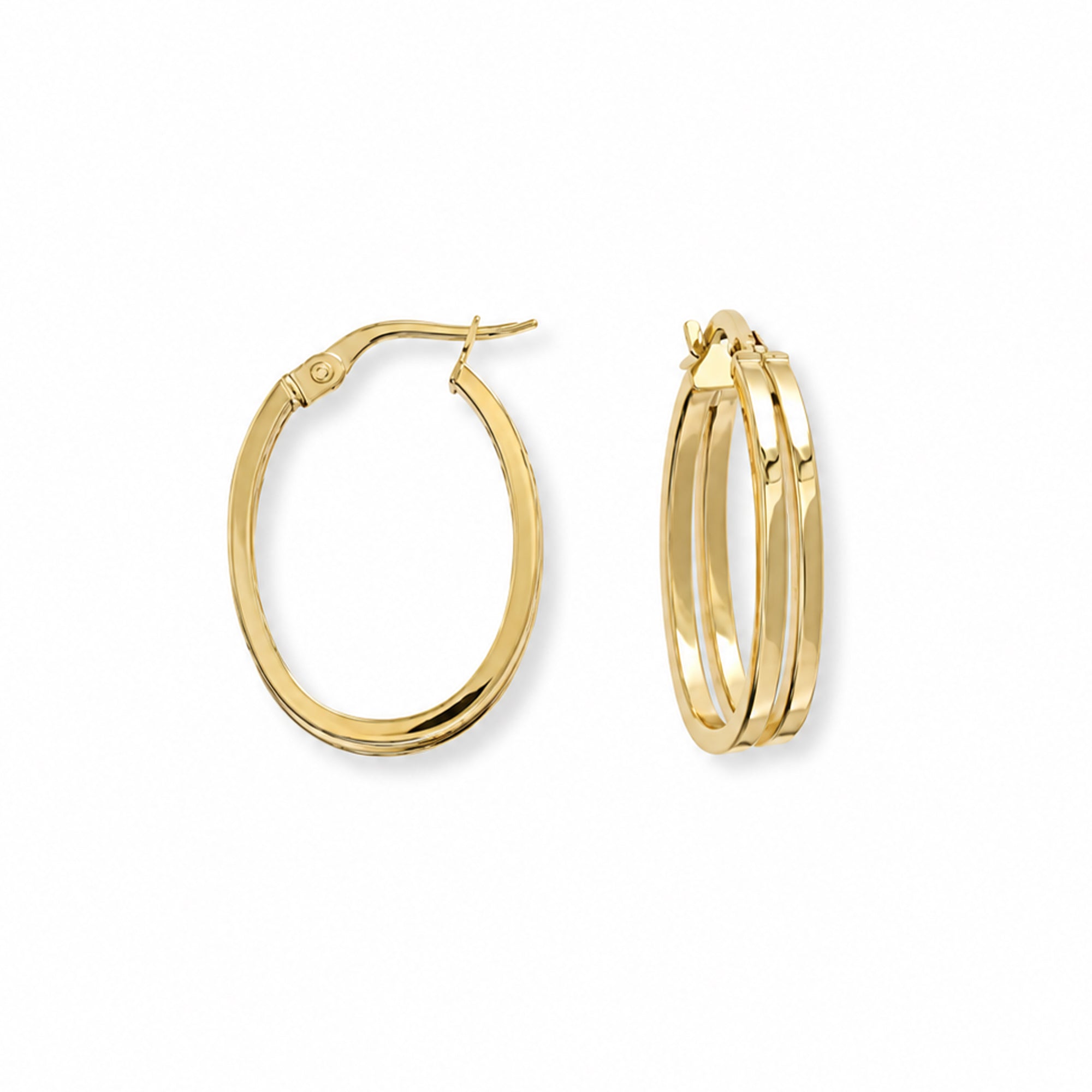 9ct Yellow Gold Oval Double Hoop Earrings