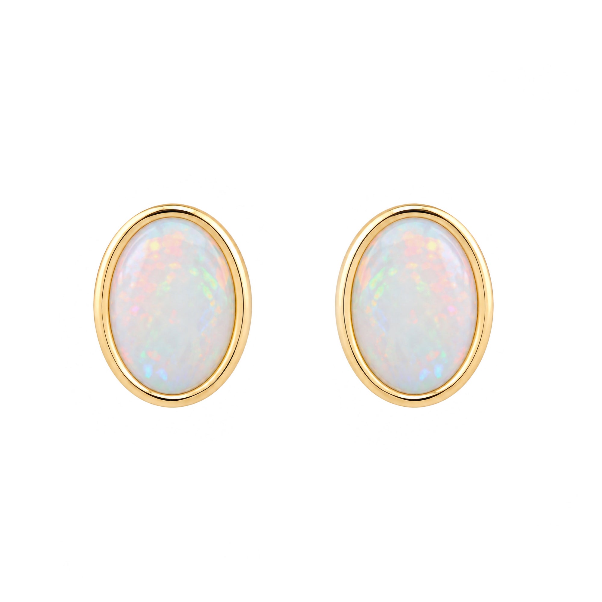 9ct Yellow Gold Oval Opal Pre-Owned Stud Earrings