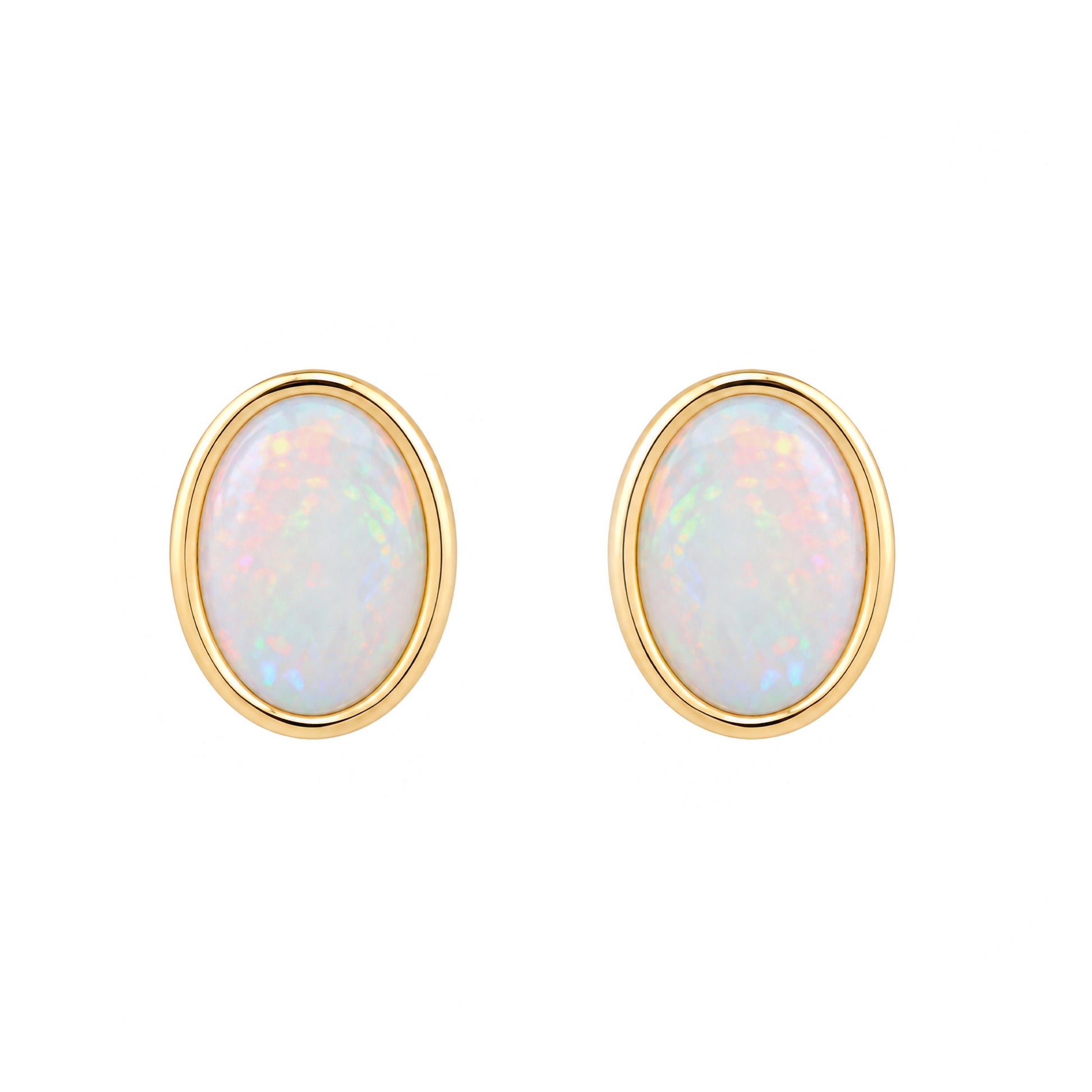 9ct Yellow Gold Oval Opal Pre-Owned Stud Earrings