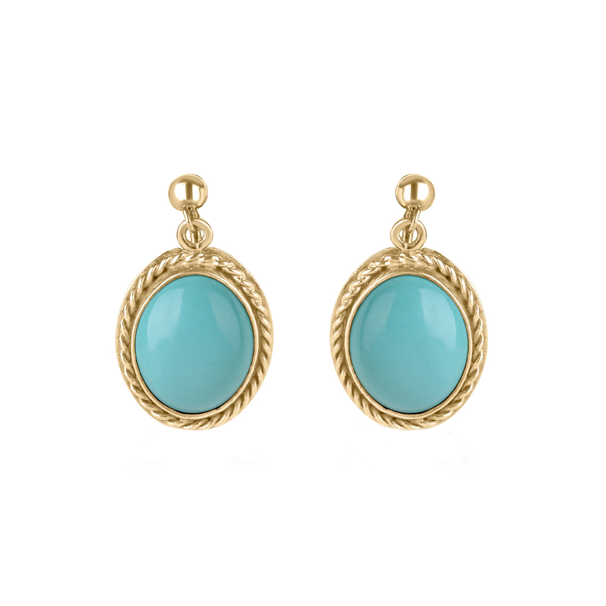 9ct Yellow Gold Oval Turquoise Screw Back Clip On Pre-Owned Earrings