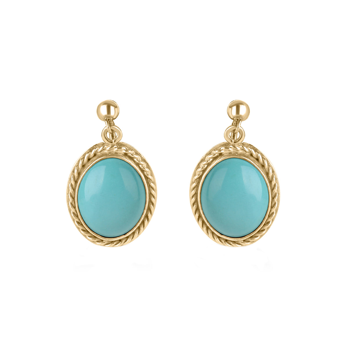9ct Yellow Gold Oval Turquoise Screw Back Clip On Pre-Owned Earrings